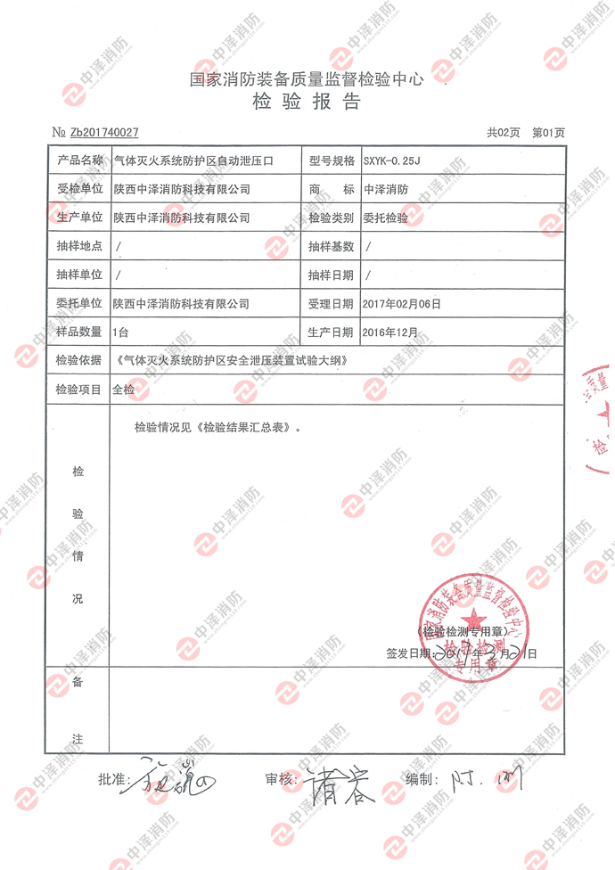 泄压阀检验报告